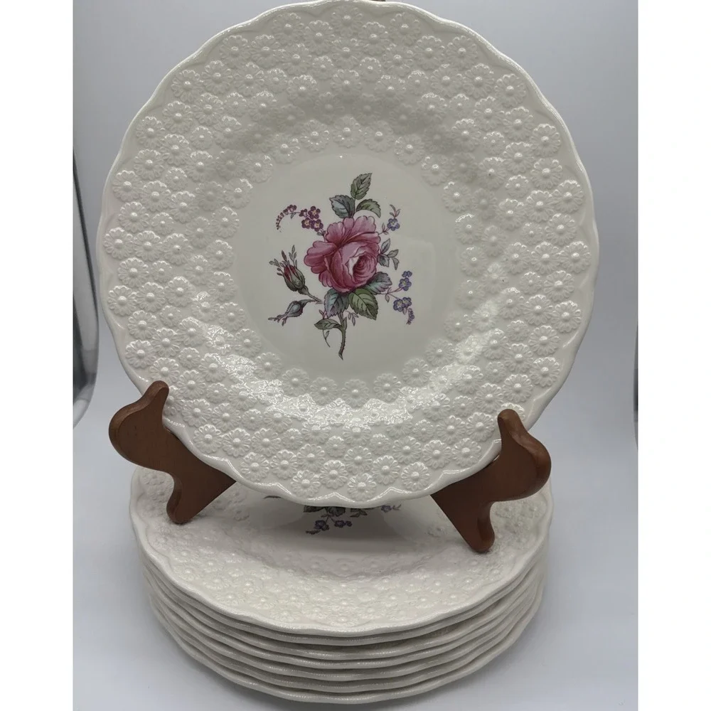 Spode Bridal Rose Dinner Plates 9 Inch Set Of 8